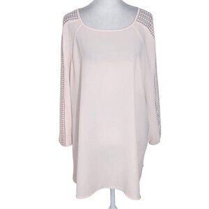 Cato Pink Tunic with Crochet Accent Size 14/16 Semi-Sheer Pink Tunic Blouse